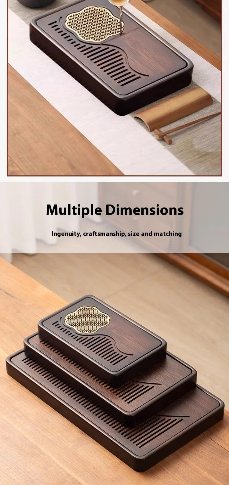 Household Portable Bamboo Tea Tray 48CM Tea Ceremony Wooden Tray Coffeeware Teaware Serving Tray For Chaban Tea Table