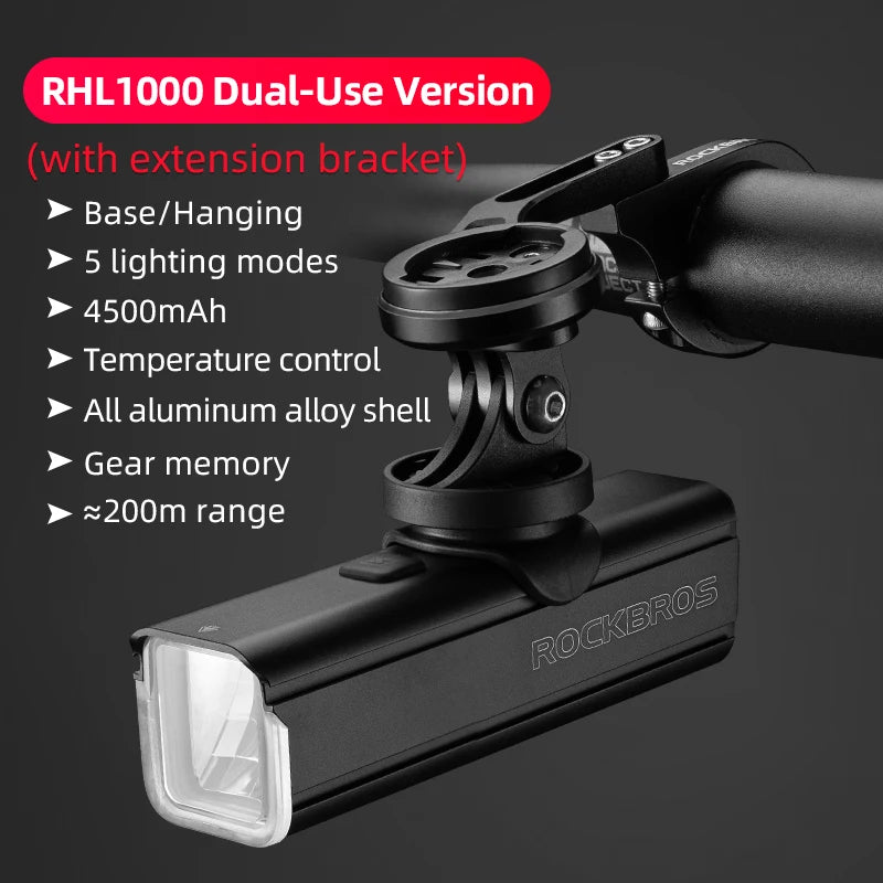 1000LM Bike Light Front Lamp Type-C Rechargeable LED 4500mAh Bicycle Light Waterproof Headlight Bike Accessories