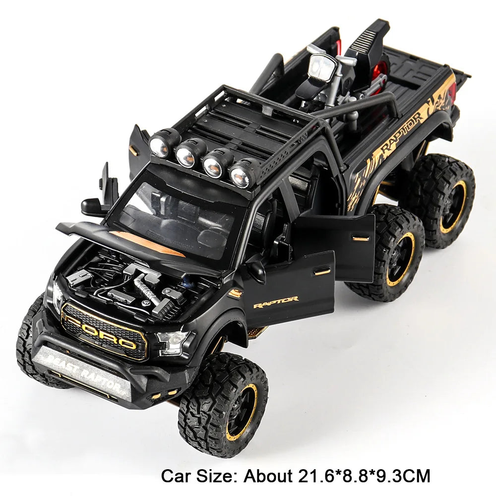 1:24 Mammoth F-150 Raptor Diecast Alloy Model Toy Car Doors Opened Sound Light Pull Back Miniature Vehice Adult Boy Fashion Gift