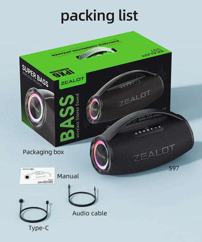 ZEALOT S97 80W Bluetooth Speaker Powerful Wireless Speaker with Portable Handle, for Party, Camping,RGB Colorful Light