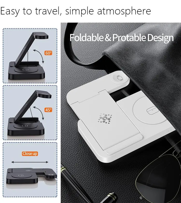 4 in 1 Foldable Wireless Charging Station For iPhone 16 15 14 13 12 Apple Watch 7/6 For Samsung Galaxy Watch Chargers 4/3