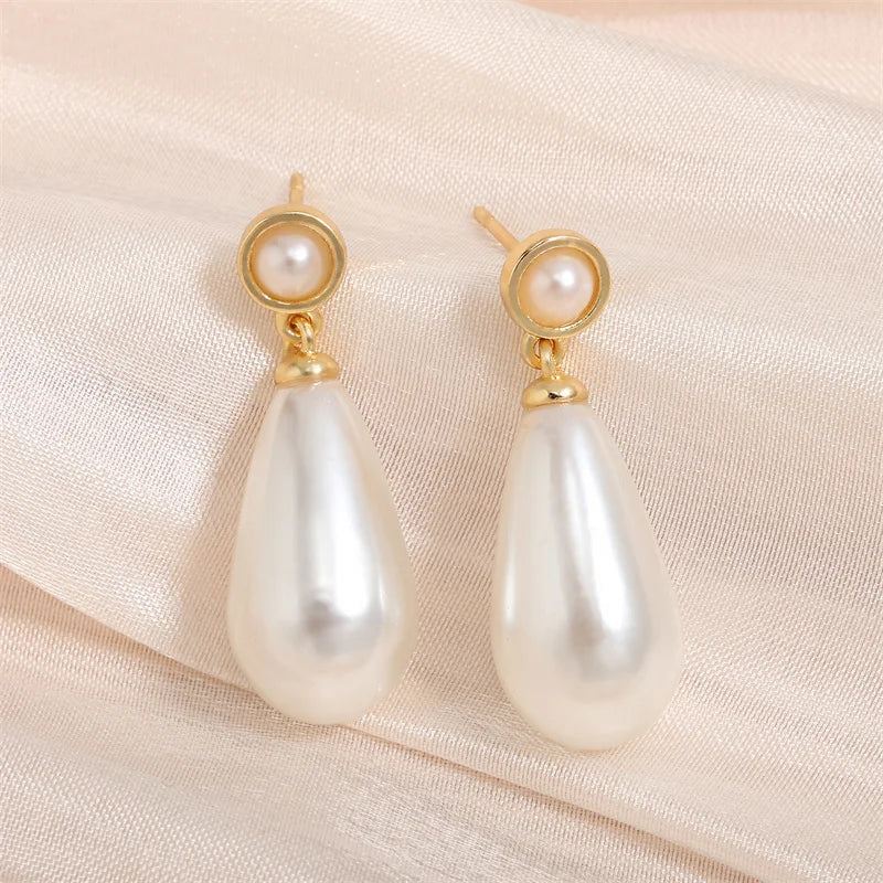 Water Drop Imitation Pearls Dangle Earrings for Women Elegant Bridal White Earrings