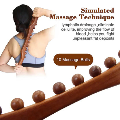 8 Beads Gua Sha Stick Wooden Body Massage Stick Handheld Abdomen Cellulite Massager For Back Relief Wood Therapy Massage Relaxed