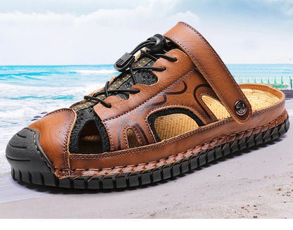 Shoes Summer Slippers Genuine Leather Non-slip Beach Shoes Male Outdoor Casual Sandals Slippers Handmade Sewing