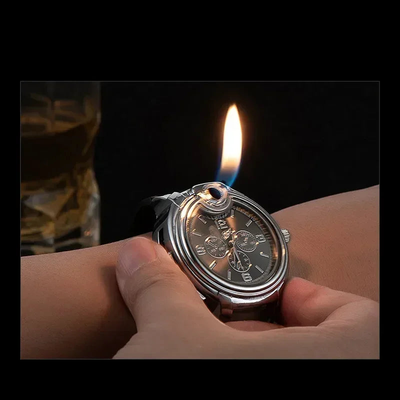 Outdoor Watch Inflatable Lighter Fashion Metal Gas Windproof Portable Open Flame Lighter Smoking Cool Personality Gift 2025 New