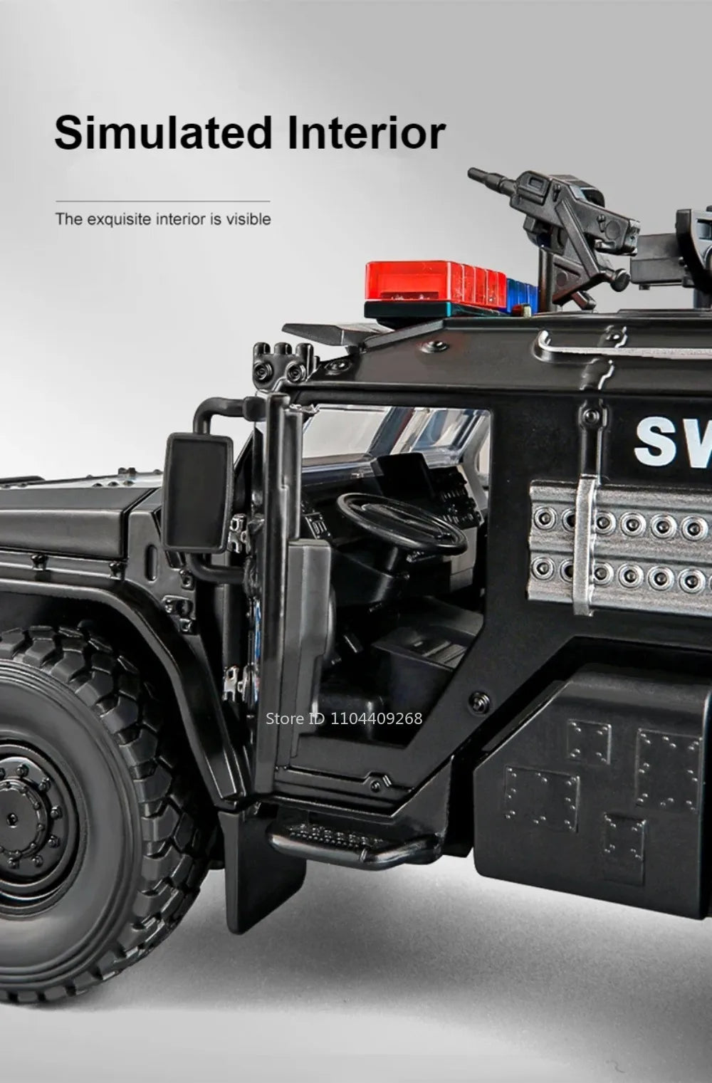 1:32 VDV SWAT Sabertooth Armored Car Model Toy Shock Absorption Police Cars Music Light Off-road Vehicle Sound Light Boys Gifts