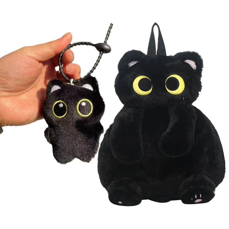 Kawaii Black Cat Plush Backpack Soft Shoulder Bag