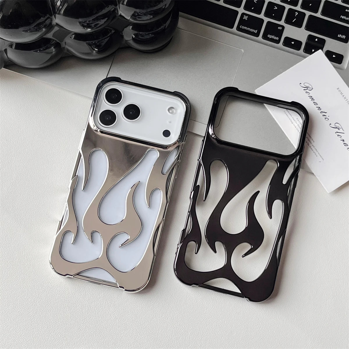 For iPhone 17 Pro Max Cases for iPhone 17 Pro Cover Plating Hollow Flame Pattern Silicone Shockproof Phone Case for iPhone17 Air
