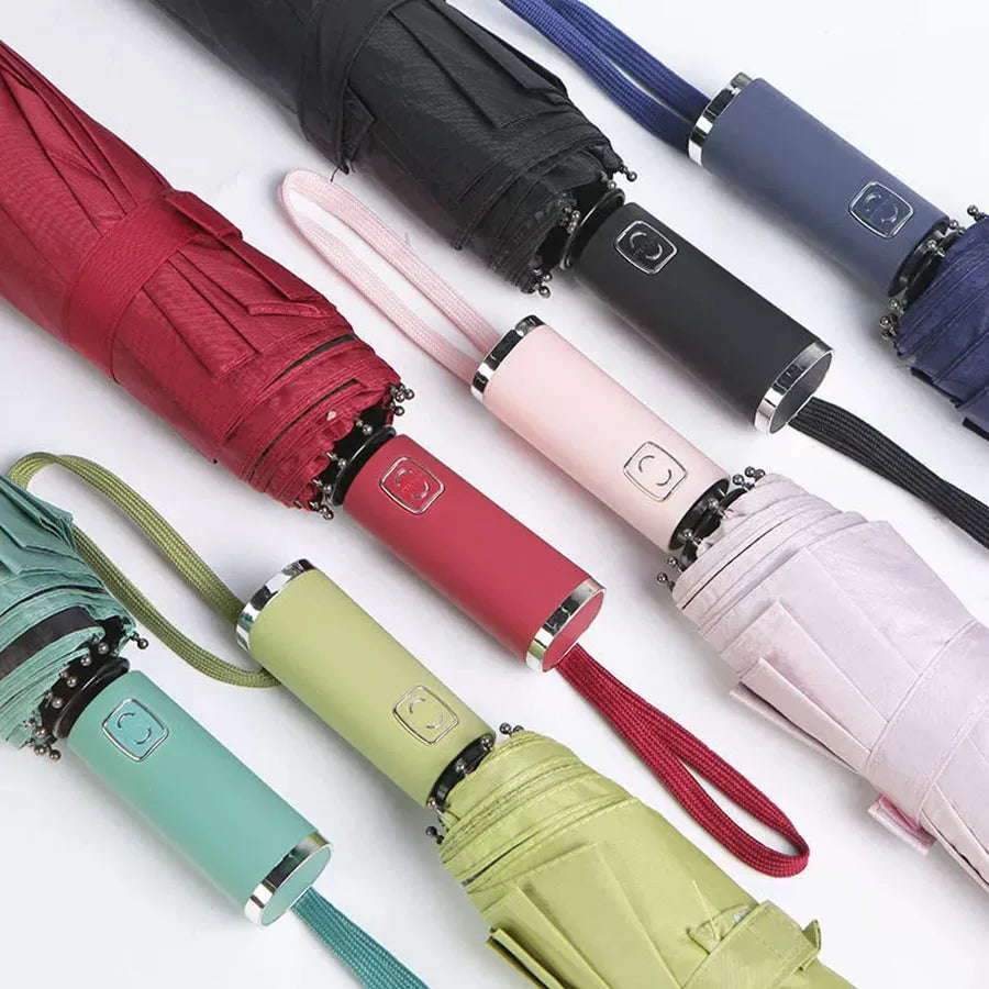 Automatic Folding Umbrella 10 Rib Windproof UV Protection Three Fold Compact Travel Umbrella Sun Rain Use