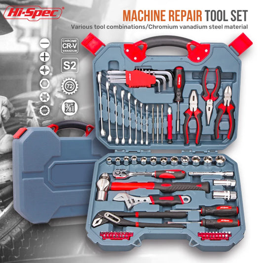Hi-Spec Car Repair Tool Kit Socket Wrench Set 1/4 3/8 1/2 Ratchet Combination Tool Set for Home & Auto Maintenance