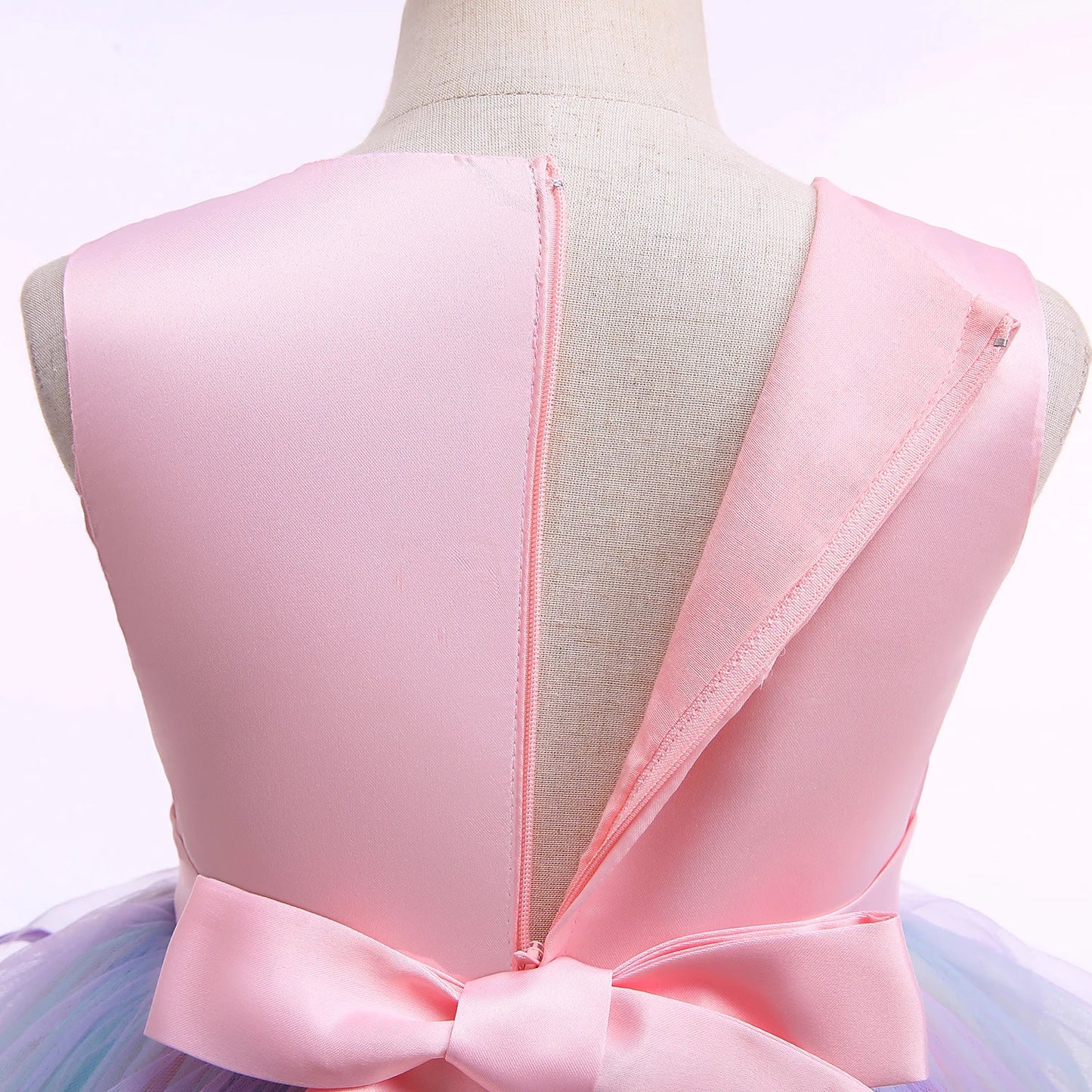 Rainbow Unicorn Princess Dress with Bow and Tulle Skirt Birthday Party Costume