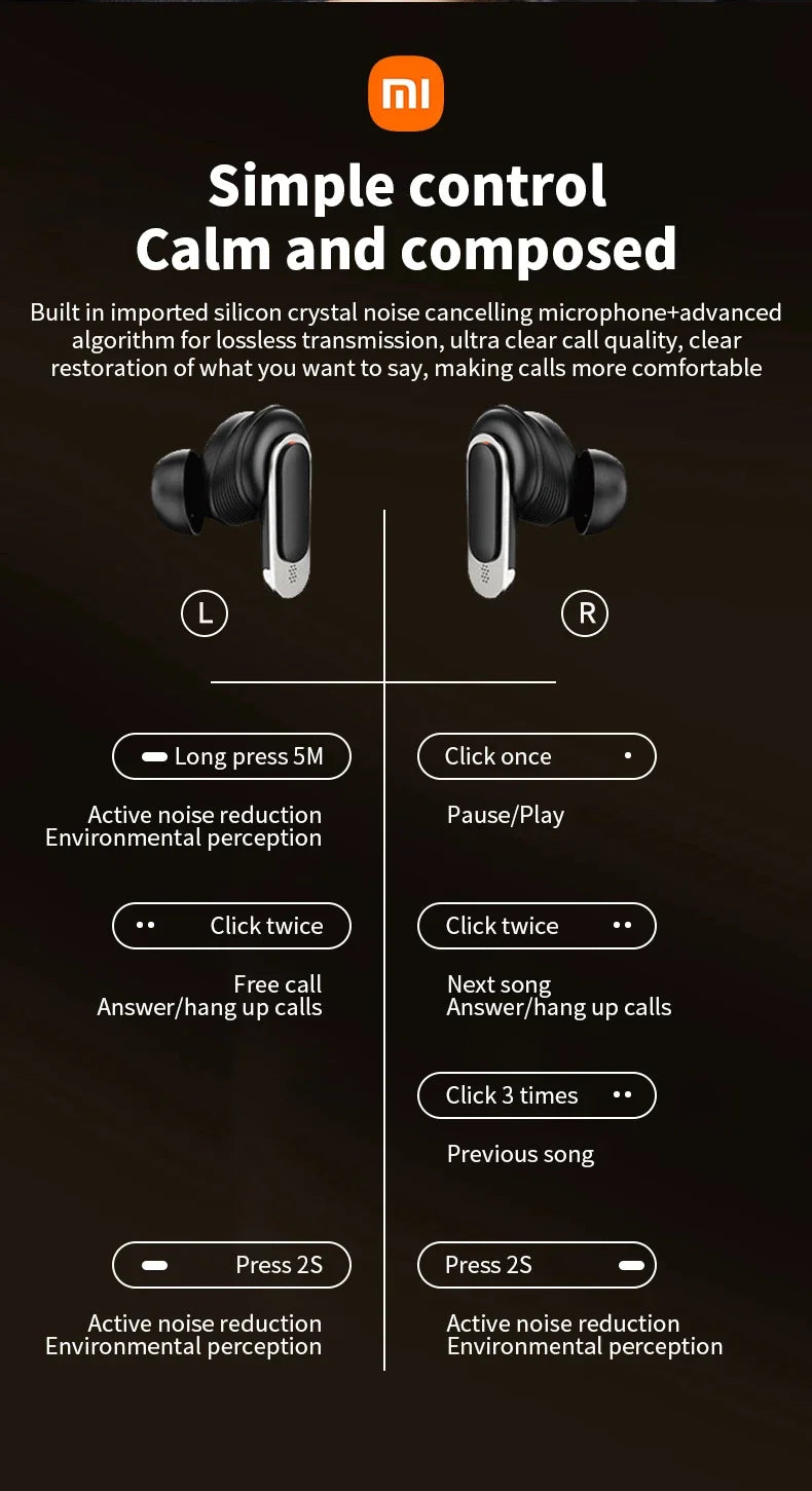 XIAOMI V8 ANC Wireless Earphones smart screen Bluetooth 5.3 Headphones TWS Earbuds Sports Headset With Mic For Android iOS