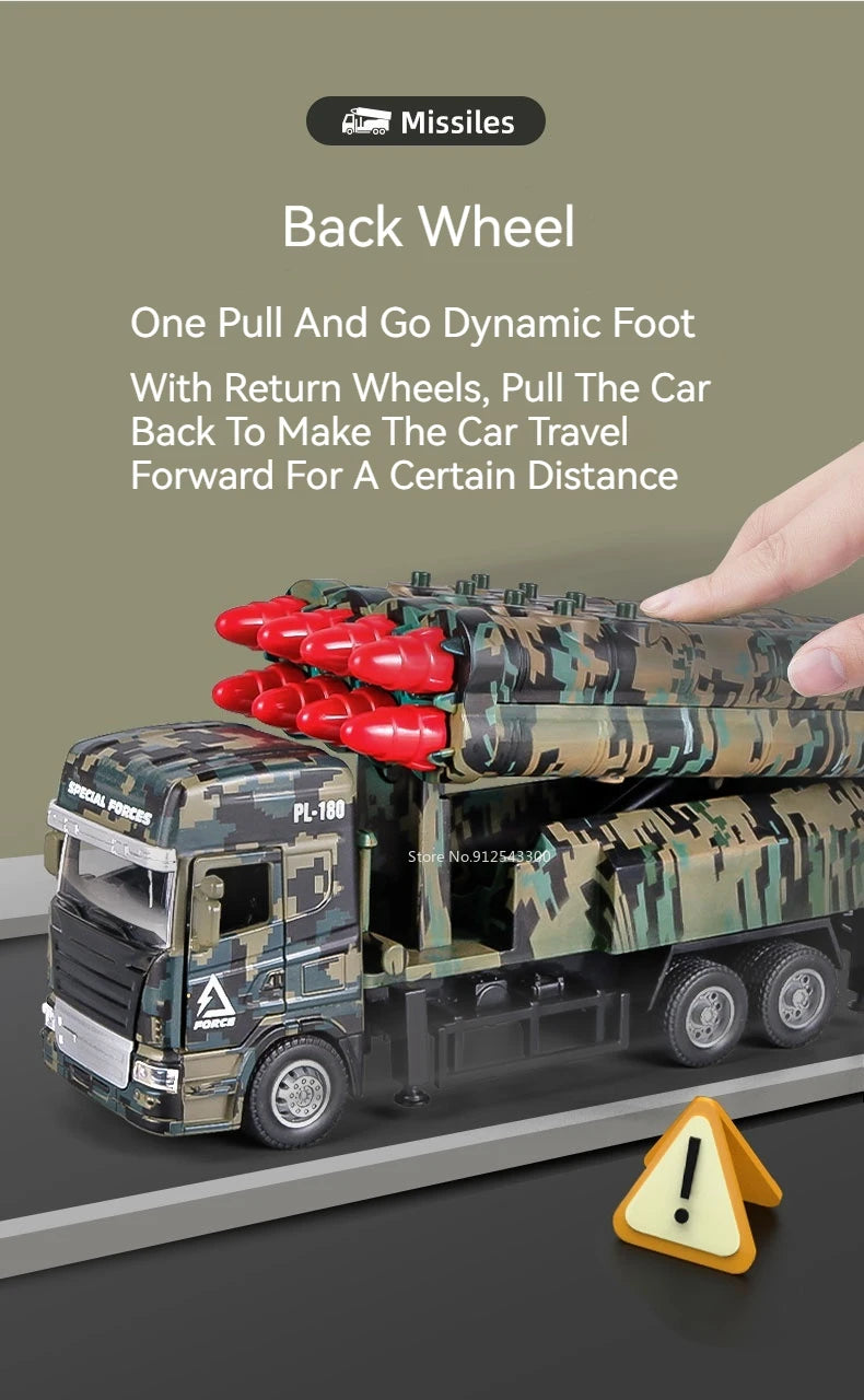 1/32 Missile Rocket Launcher Model Car Toy Metal Body Rubber Doors Opened Military Alloy Vehicle Models Ornaments Gifts for Boys