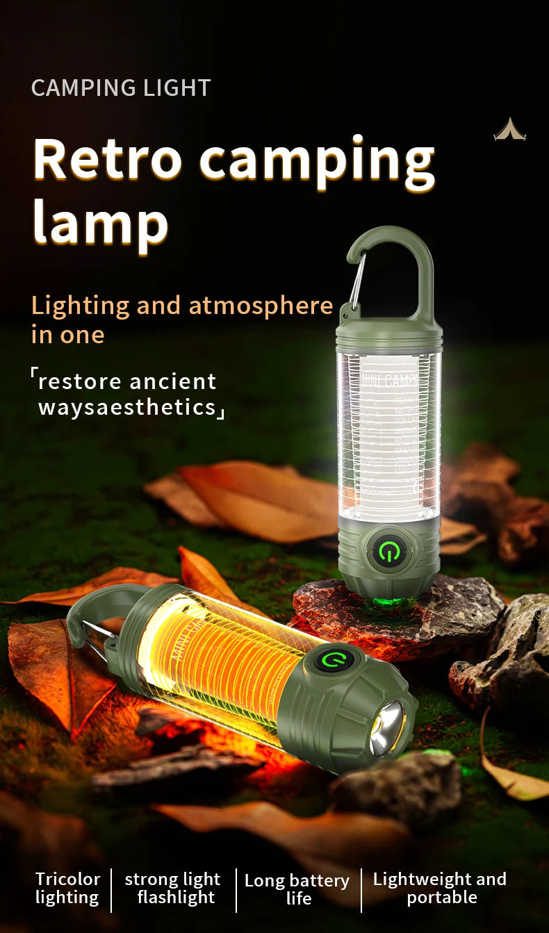 Rechargeable LED Camping Light Hanging Flashlight with 3 Light Modes SOS Emergency Portable Lantern