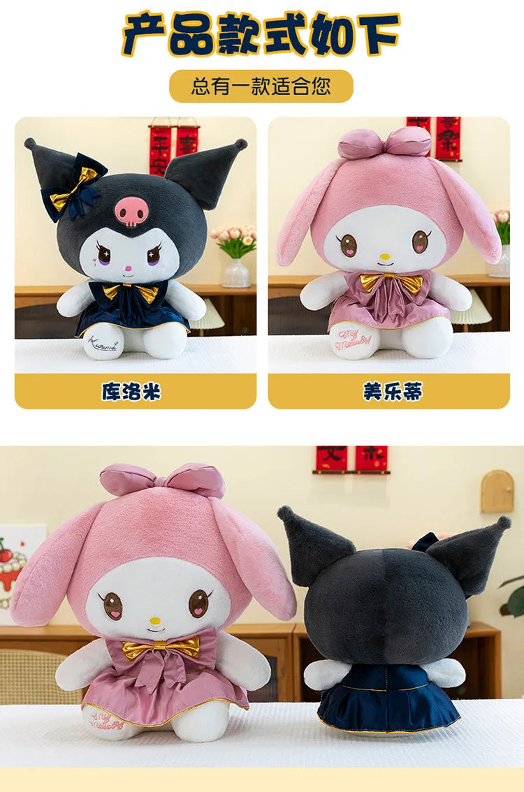Kawaii Kuromi Plush Toy Melody Stuffed Doll Sanrio My Melody Dress Gift for Kids Birthday Xmas Girls Bedtime Pillow Wholesale