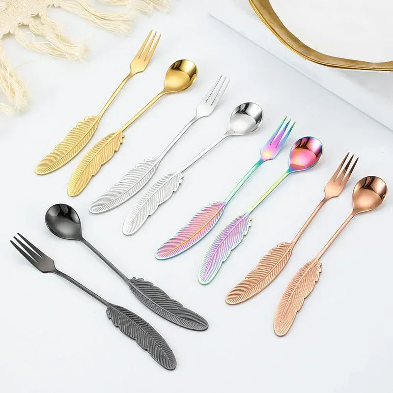 Stainless Steel Feather Spoon, Creative Coffee and Dessert Spoon, Elegant Design for Tea, Ice Cream, Decorative Kitchen Utensils