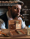 Leather Cigar Humidor with Cigar Lighter,Built-in Straight Cigar Cutter and Cigar Punch,Humidifier and Cedar Tray