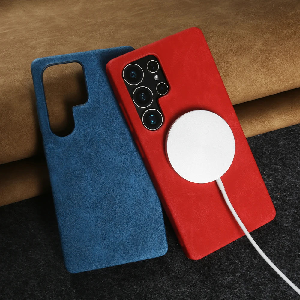 MagSafe Magnetic Luxury PU Leather Case for Samsung Galaxy S26 / S25 / S24 / S23 / S22 / S21 / S20 FE / Note 20 Ultra – Shockproof Back Cover