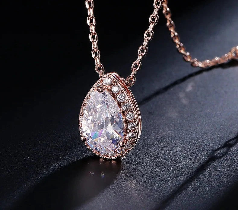 Trendy Water Drop CZ Zircon Chain Pendant Necklaces