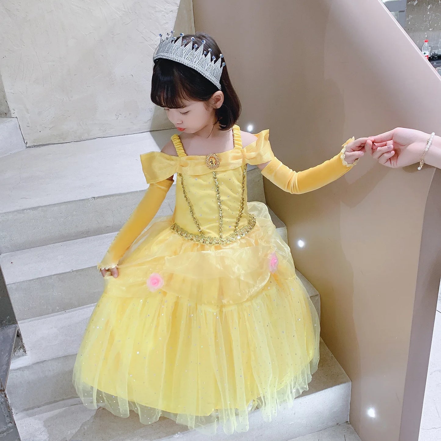 2025 Yellow Princess Dress For Girls Cosplay Carnival Costume Halloween Clothes Birthday Party Dresses Kids Birthday Clothing