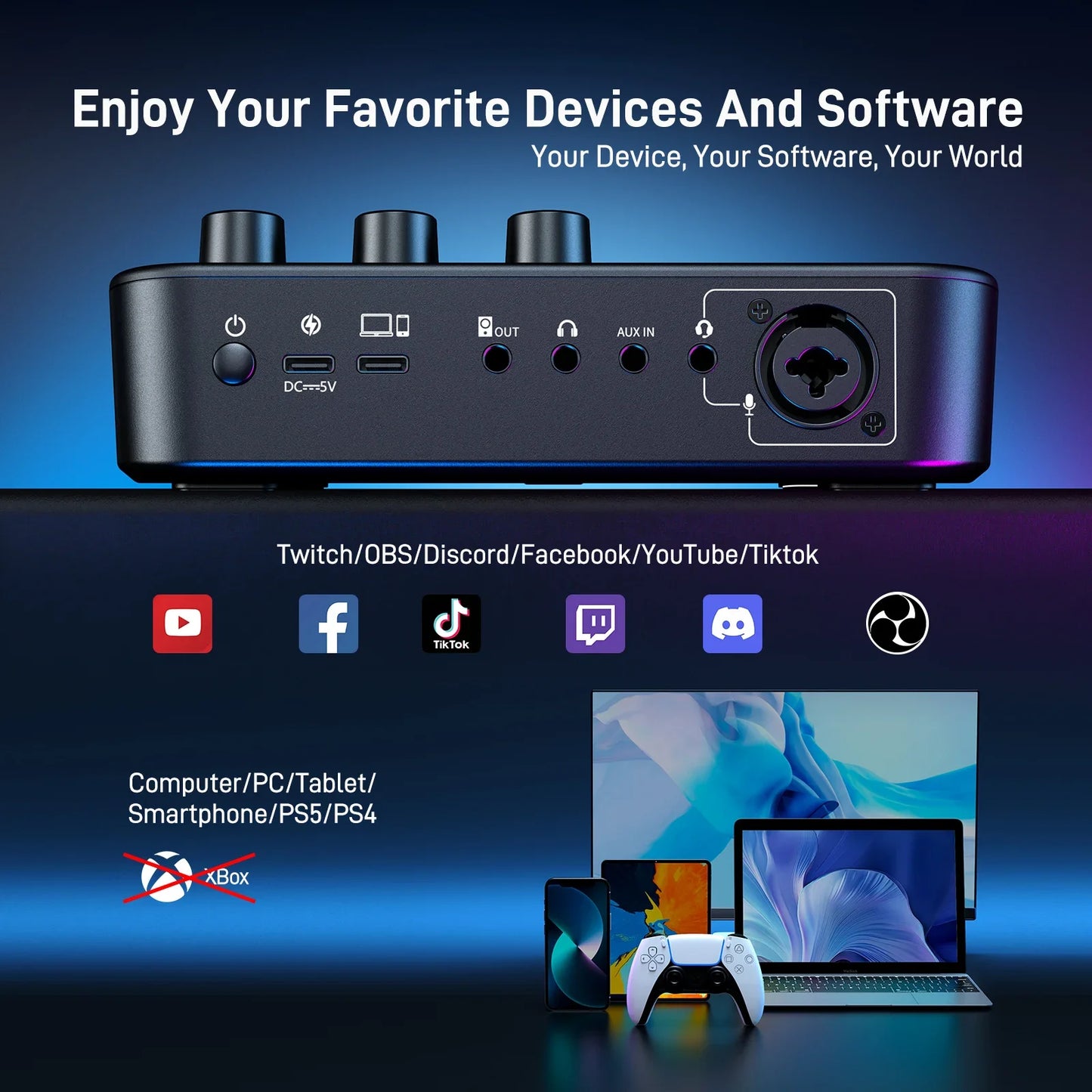 G1 NEO interfaz de audio Audio Mixer g1,Custom Sound Effects,XLR Audio Interface,for Gaming Voice,Podcast