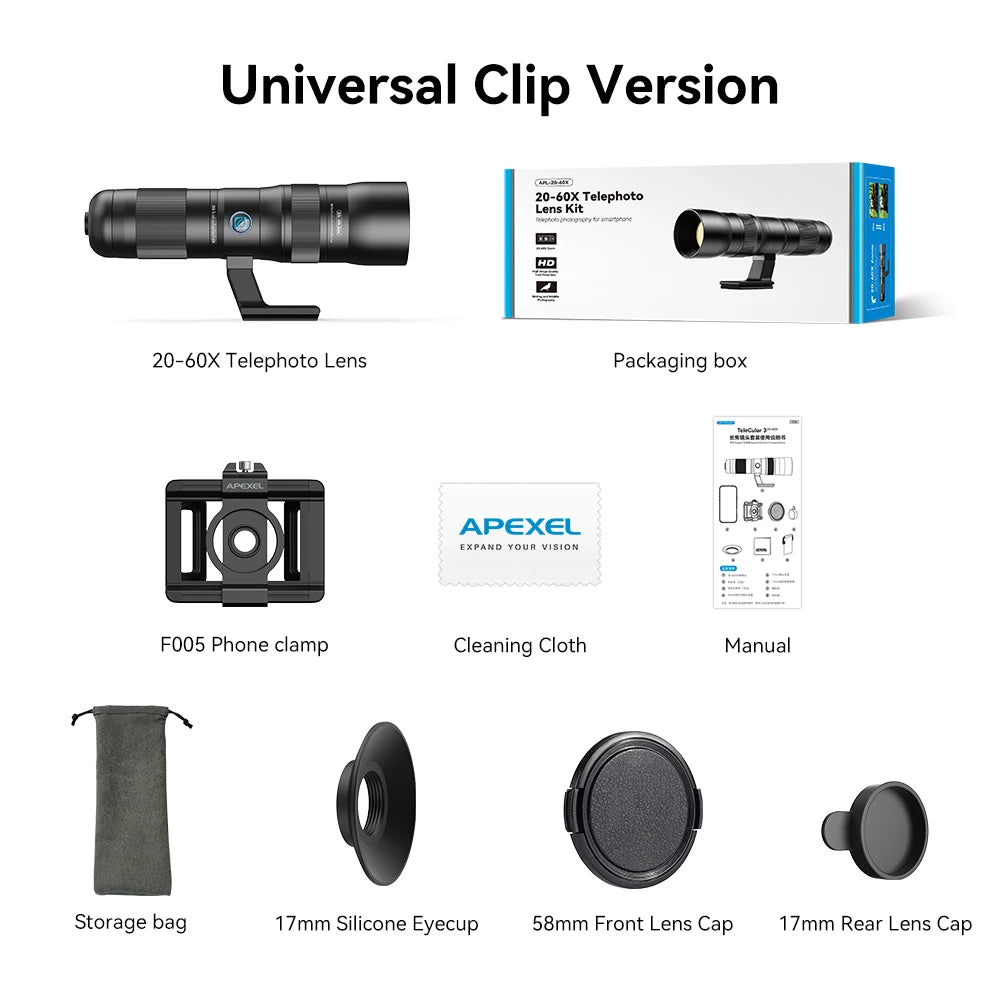 20X to 60X HD Mobile Phone Telephoto Zoom Lens with Universal Clip