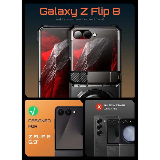 Rugged Magnetic Phone Case with Hinge Protection Kickstand and Front Screen Protector for Samsung Galaxy Z Flip 8