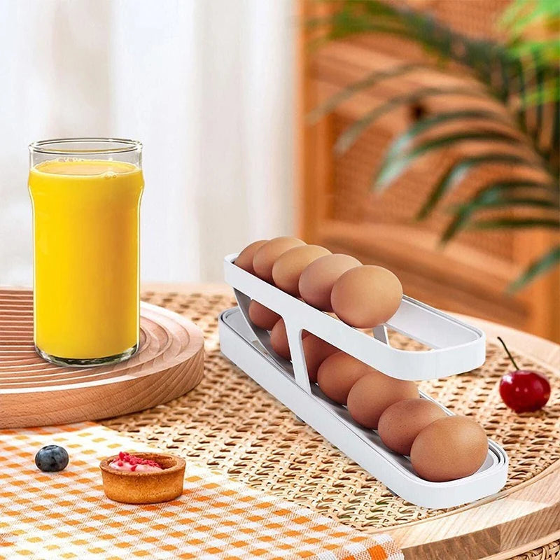 Automatic Rolling Egg Holder Rack – Refrigerator Egg Storage Box Kitchen Organizer