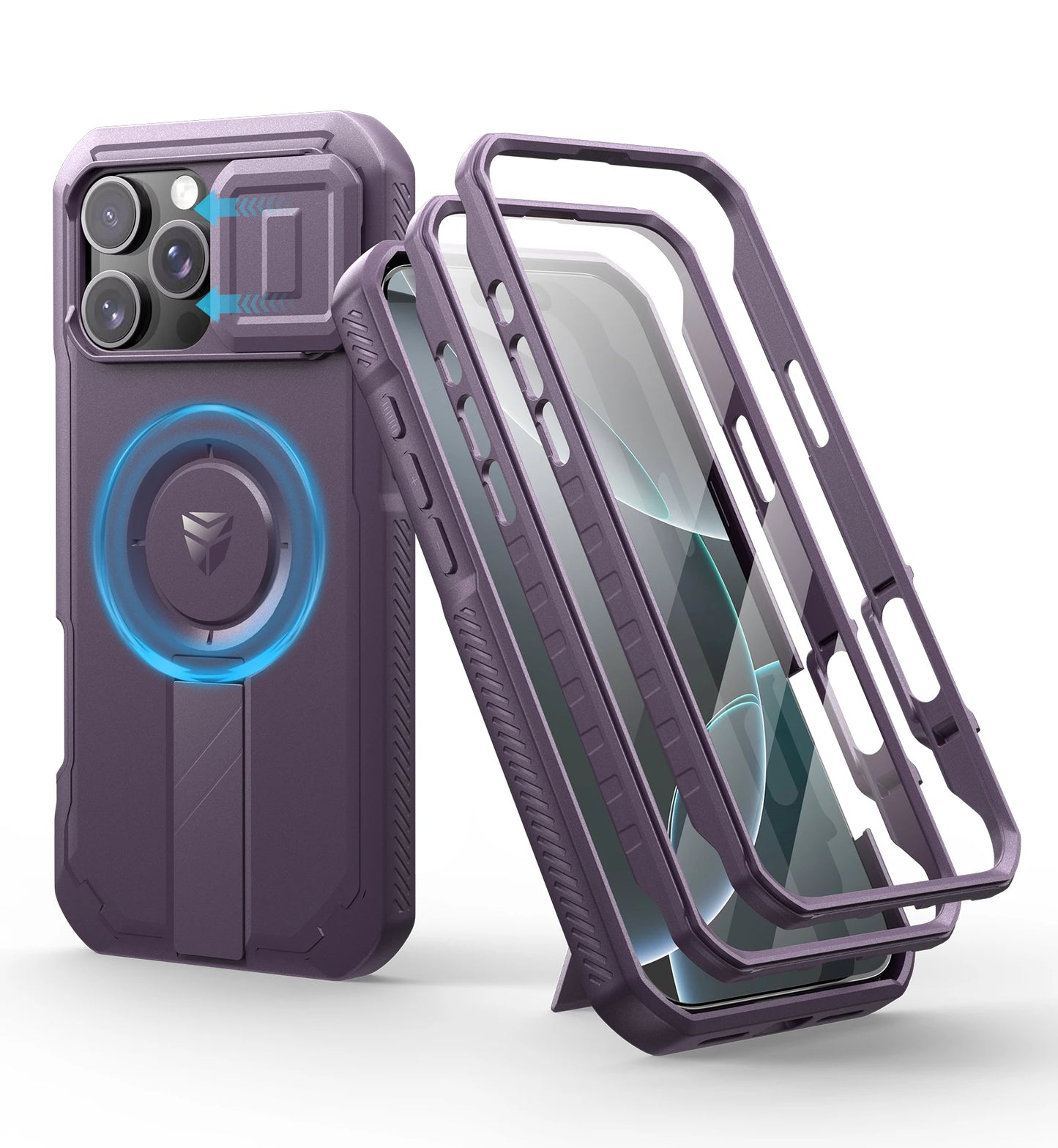 For iPhone 16 Pro Max Rugged Armor Shockproof Case with Built-in Sliding Camera Cover and Built-in Screen Protector Kickstand