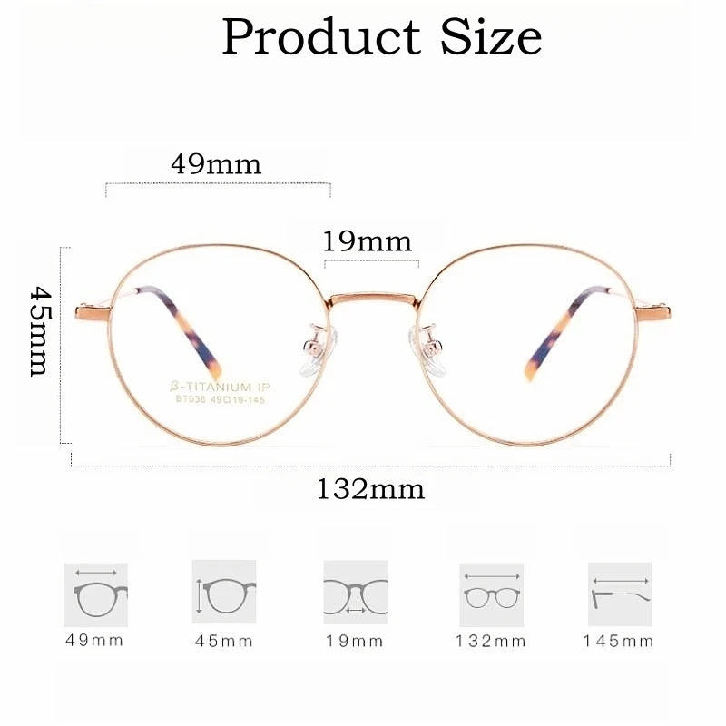 Ultra-light Fashion Titanium Alloy Eyewear Men Retro Round Small Face Optical Prescription Glasses Frame Women BT038T