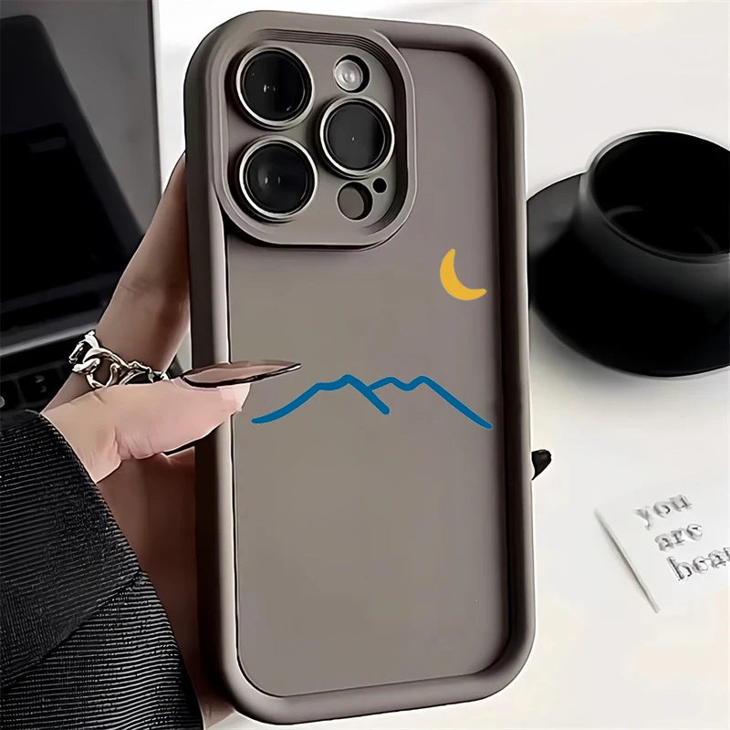 Phone Case For iPhone 17 16 14 15 Pro Max Plus 17Air Minimalist Cartoon Sun Moon Soft TPU Cover
