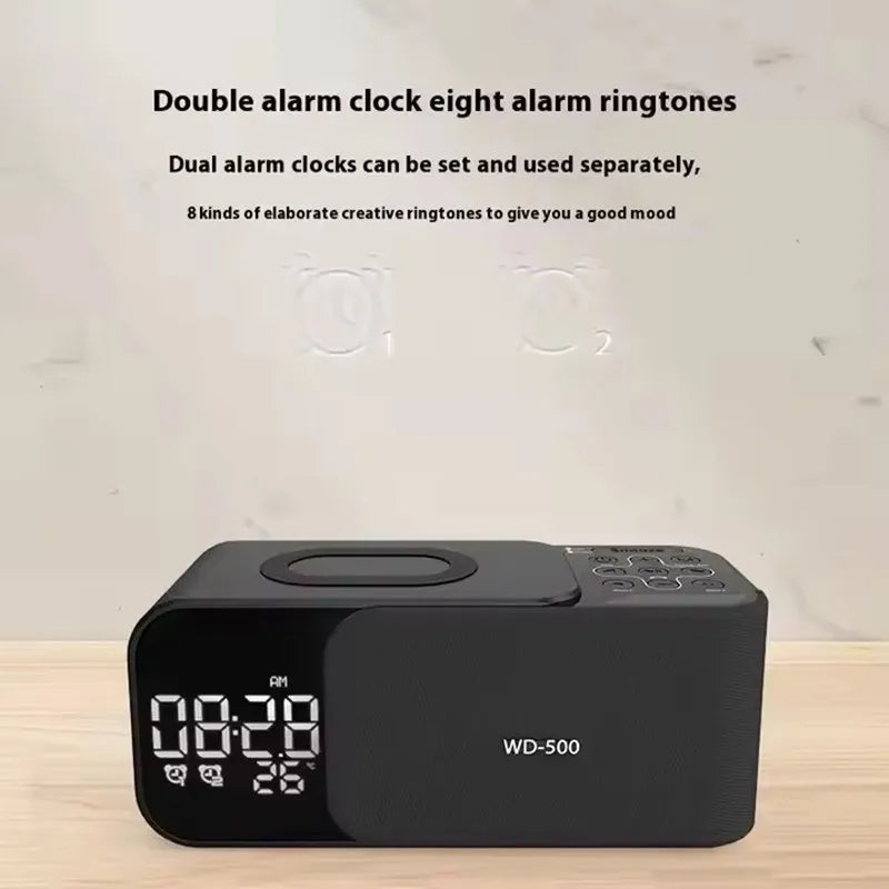 15W wireless charging Dual alarm clock home Bluetooth speaker with night light Bluetooth subwoofer temperature display FM/TF/AUX