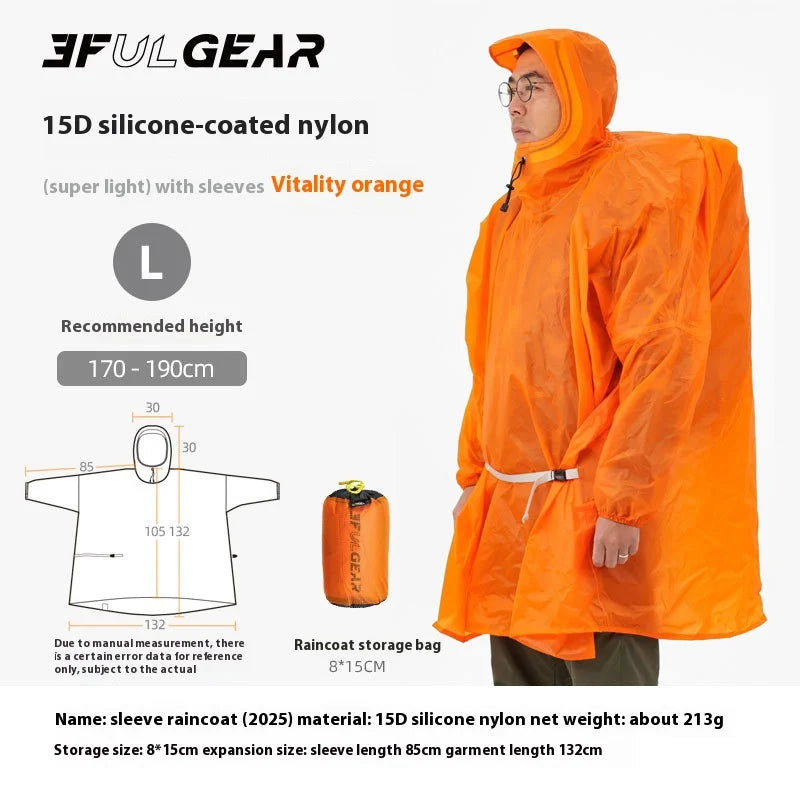 Ultralight Waterproof Nylon Rain Poncho for Hiking Cycling and Camping