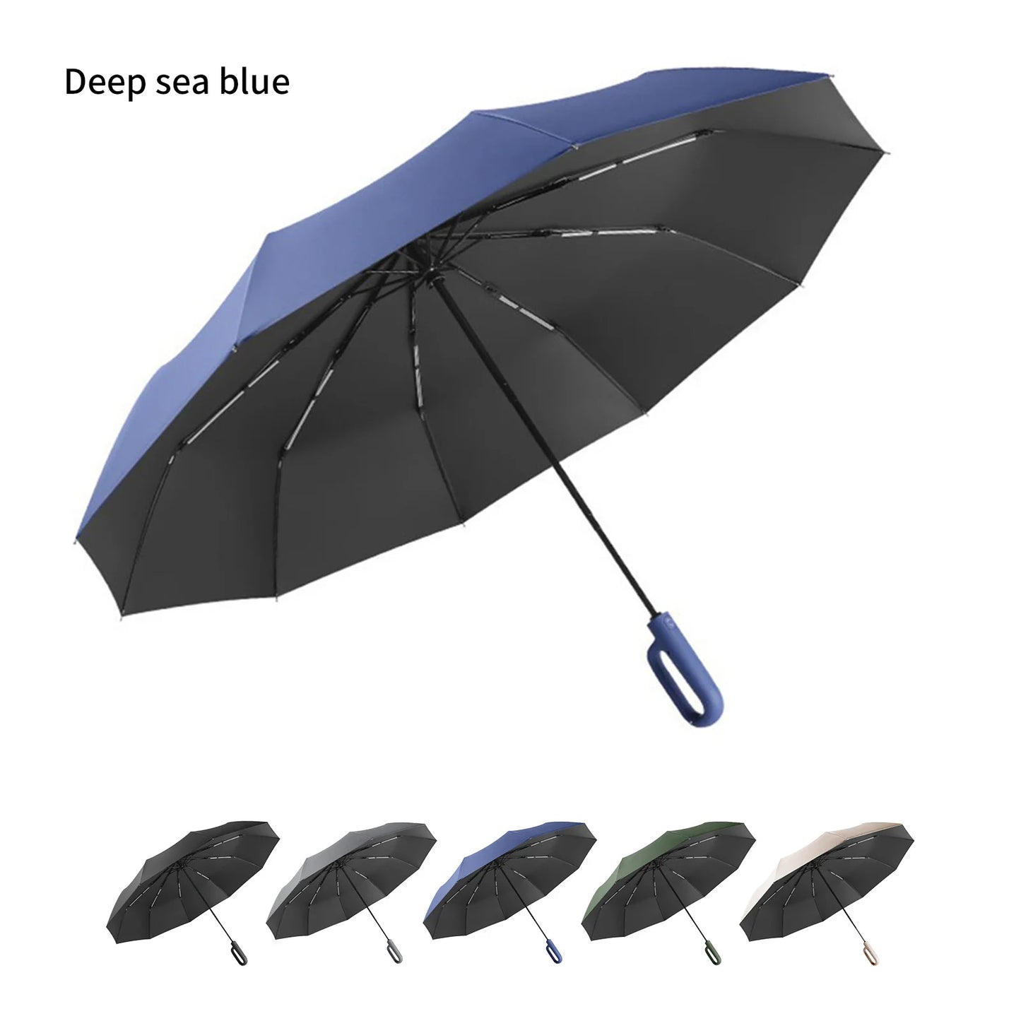 20 Bones Windproof Strong 105CM Reinforced Automatic Folding Umbrella Large Carabiner Handle Wind Resistant Water Resistant UV Protection