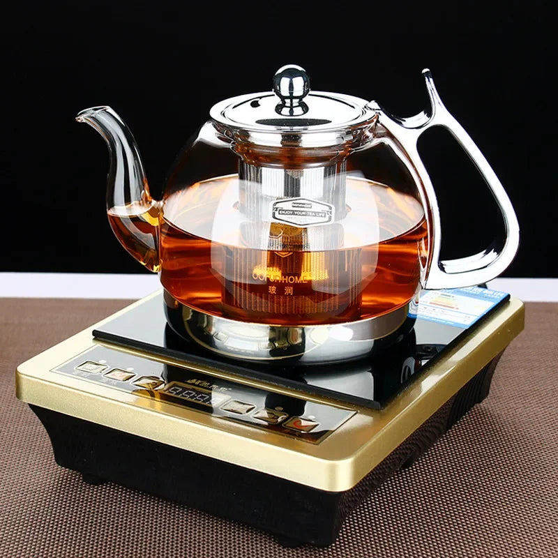 Heat Resistant Glass Teapot with Stainless Steel Filter Large Capacity Induction Kettle 1.2L