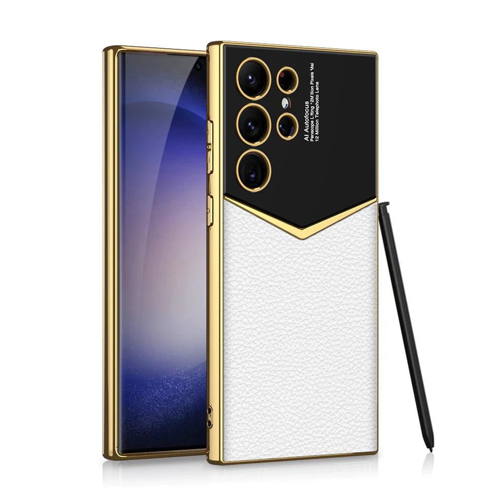 Electroplated Leather Shockproof Case for Samsung Galaxy S26 / S25 / S24 Ultra – Full Coverage Soft Silicone Protective Back Cover with Card Holder