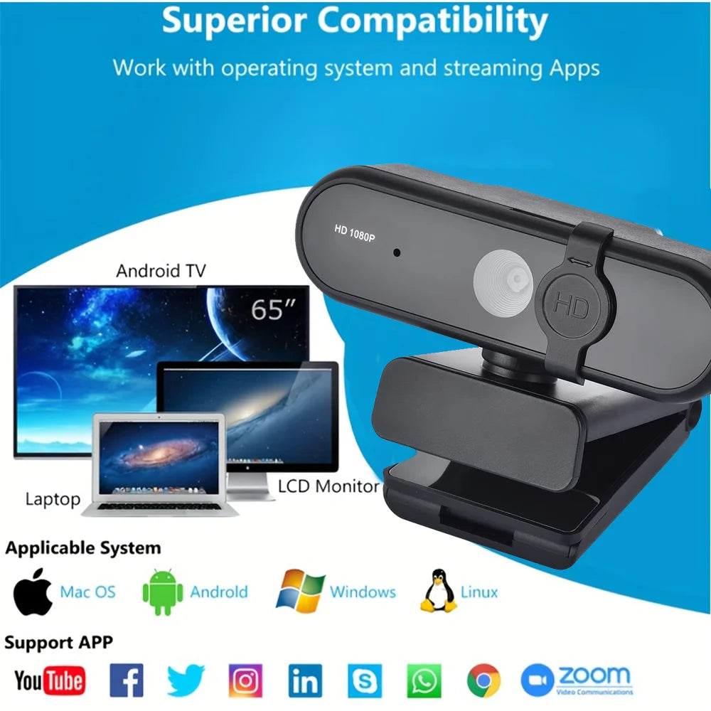 1080P HD Webcam Camera Streaming Rotatable Web Cam for Pc USB Cam for Meetings Streaming Online Classes Universal Tripod Mount