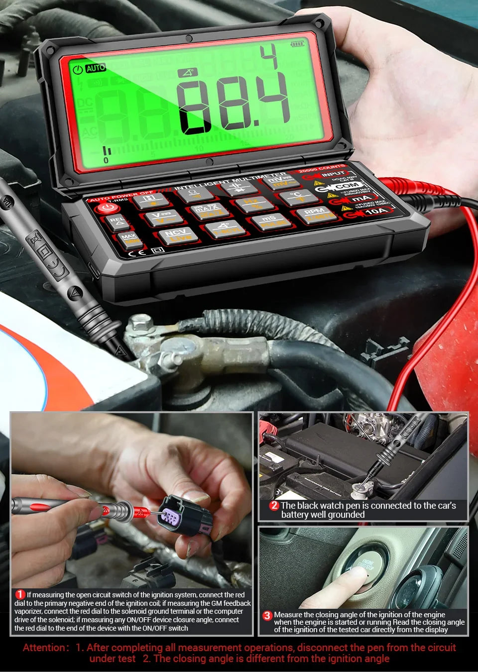 Smart Built-in Rechargeable Lithium Battery Car Multimeter Repair Tester 20000 Count Voltmeter Multitester Meter Tools