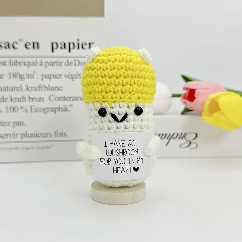 3 Pcs Funny Positive Crochet Sunshine Doll Desktop Ornament Handmade Cheer Emotional Support Positive Sun with Card Home Party Decor