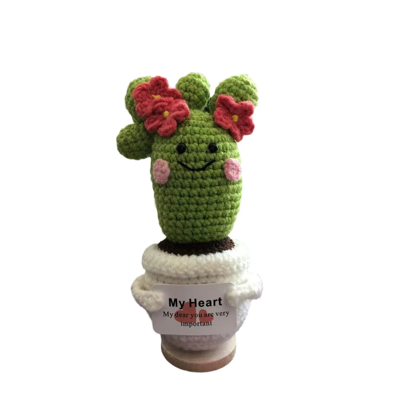 2 Pcs Funny Handmade Knitted Cactus Plants Ornament Home Room Decor Crochet Positive Cactus Doll With Emotional Card Christmas Gift