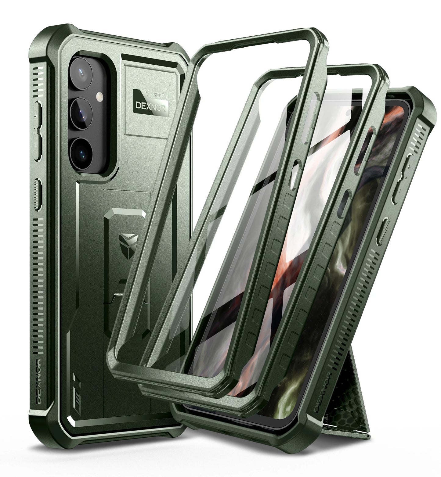 For Samsung Galaxy S23 FE 360 Full Body Bumper Military Grade Armor Shockproof Shell Case Bracket with Built in Screen Protector