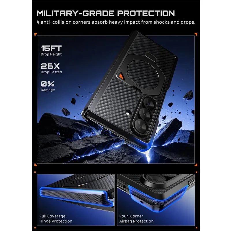 Full Body Rugged Phone Case with Magnetic Rotating Stand and Two Screen Protectors for Samsung Galaxy Z Fold 7 and Z Fold 8 Ultra