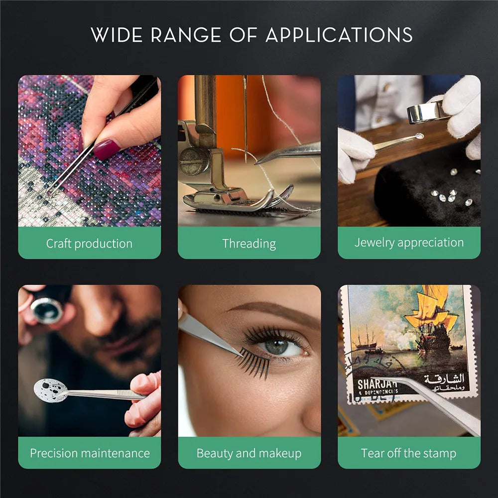 16CM Professional High Precision Stainless Steel Jewelry Tweezers Sandblasting DIY Diamond Gem Jewelry Jeweler's Slotted Buckle