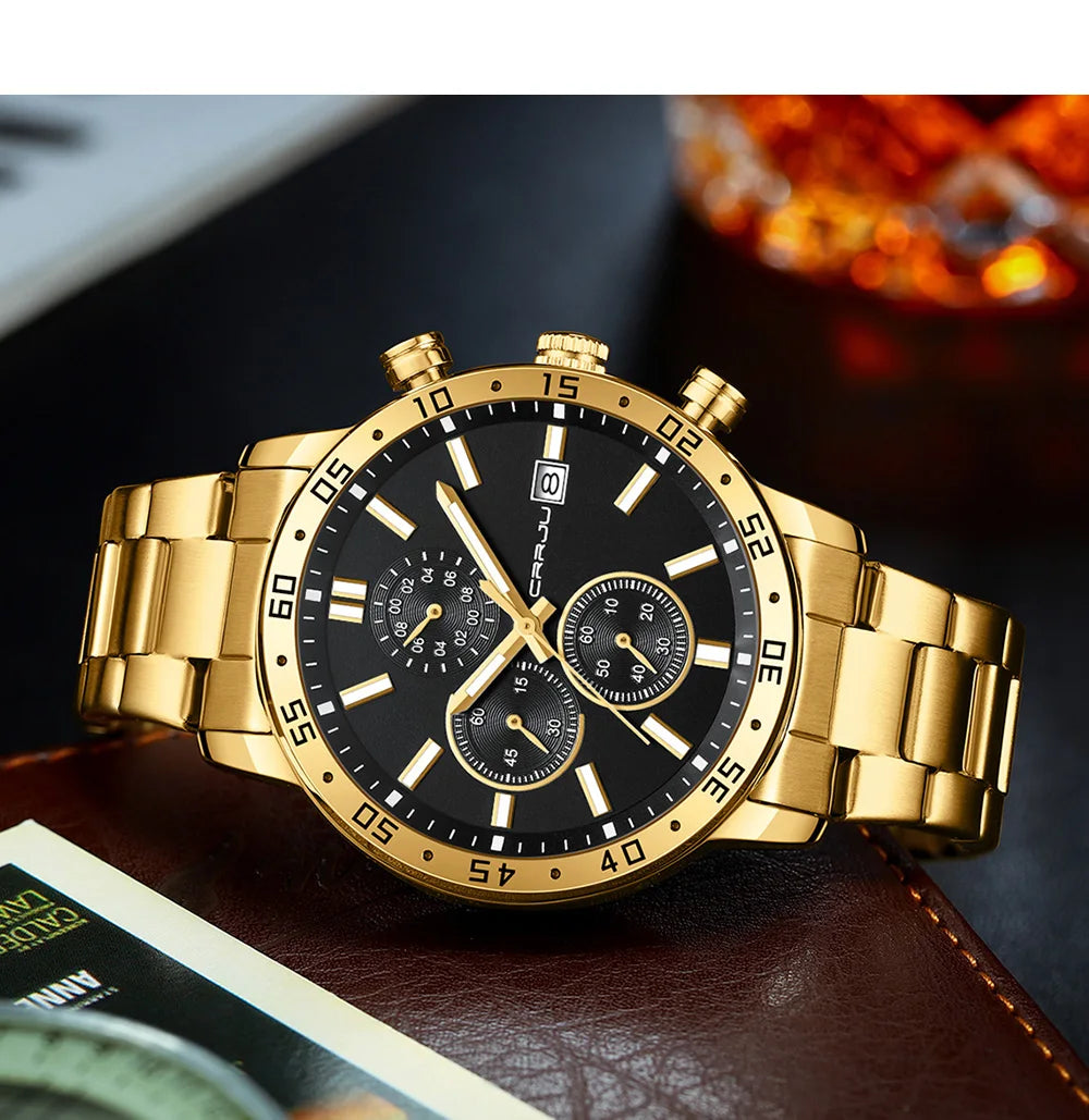 Fashion Mens Business Stainless Steel Band Quartz Watches with Calendar Chronograph Luminous Analog Wristwatch Man