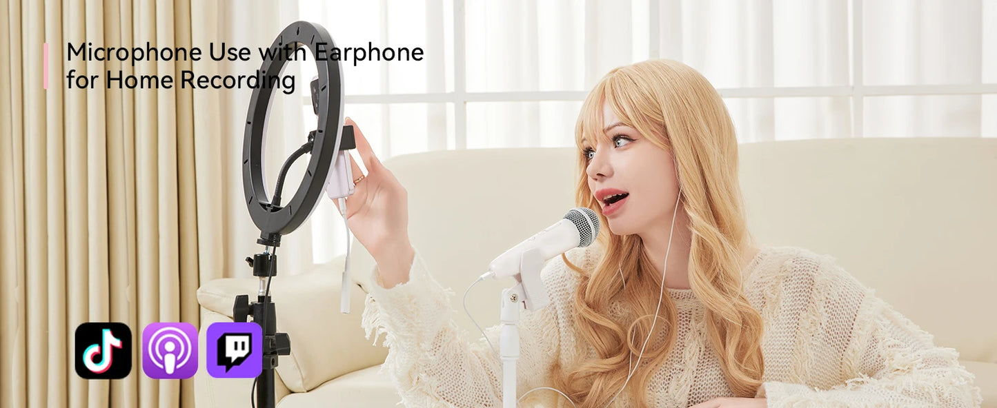 ASMR Recording & Karaoke Wireless Microphone with Earphone Monitoring, DSP Voice Enhancement, AUX Output for Live Streaming & Singing Apps
