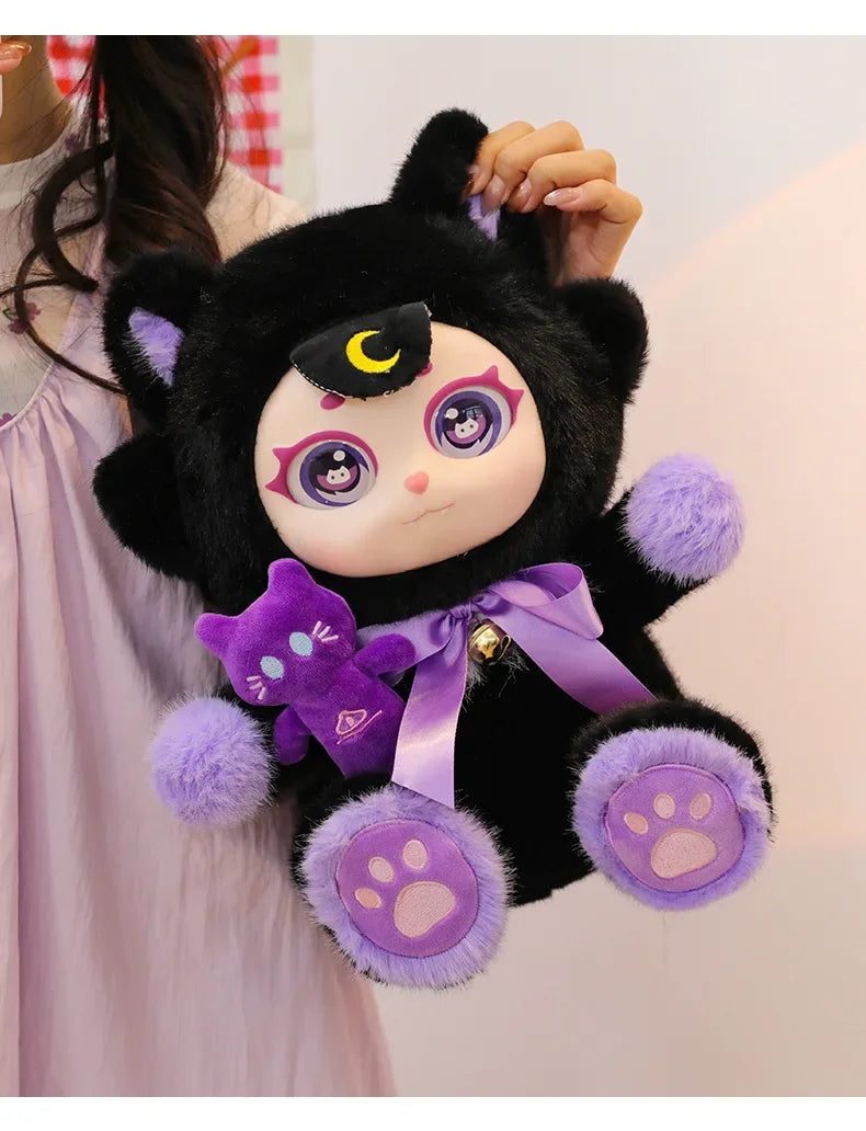 Purple Moon Ghost Cat Plush Toy With Mini Cat Pendant