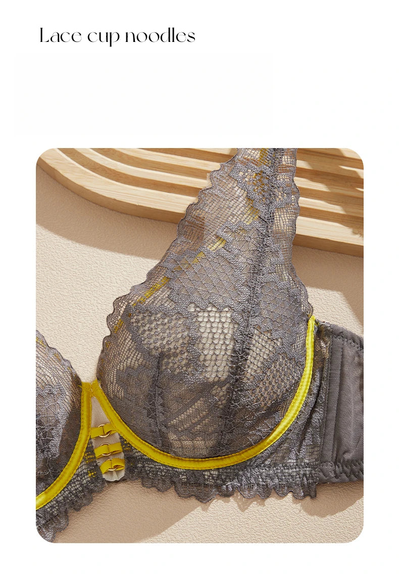 Womens French Lace Plunge Underwire Push Up Bra