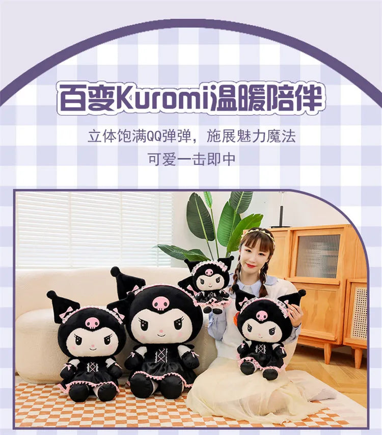Hot Kawaii 60cm Dark Uniform Kuromi Plush Toy Cartoon Anime Sanrio Stuffed Doll Cute Kuromi Pillow for Kids Birthday Xmas Gift