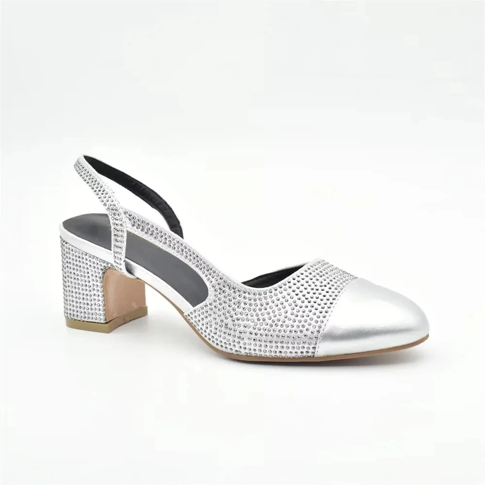 Silver Shoe and Bag Set for Party in Women Shoes and Bags Set for Women Italian African Women Wedding Shoes with Rhinestone