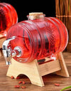 1L Glass Whiskey Barrel Wine Barrel Beer Bottle Fruit Aging Alcohol Honey Storage Container With Base Faucet Bar Tool